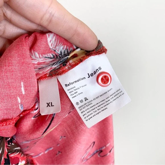 Reformation Denise Midi Dress (Sz XL) Button Down Tencel Red Fiji Print - Picture 12 of 15